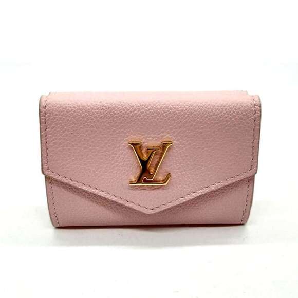 Louis Vuitton Portefeuille Lock Mini Pink Tri-fold Wallet W Women's Calf Leat...